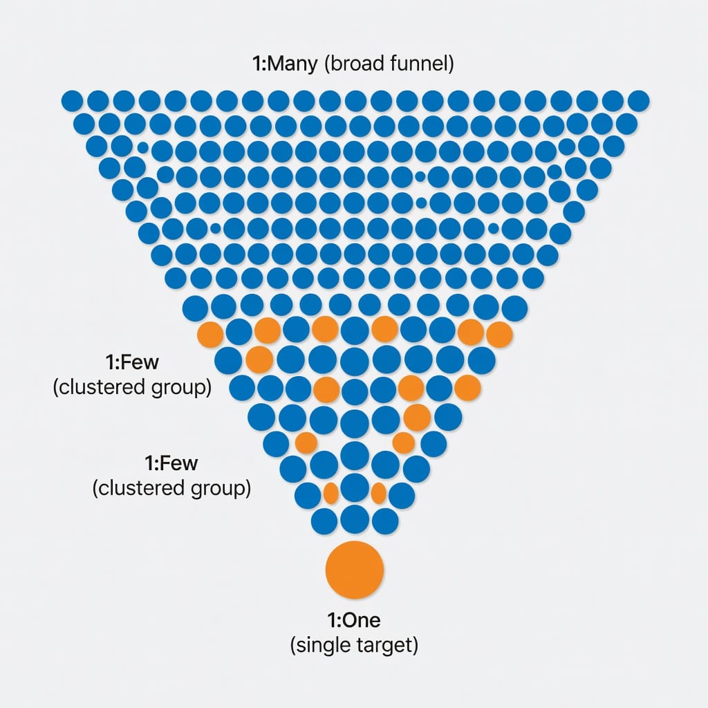 ABM Three Tiers Illustration: 1:Many, 1:Few, and 1:One