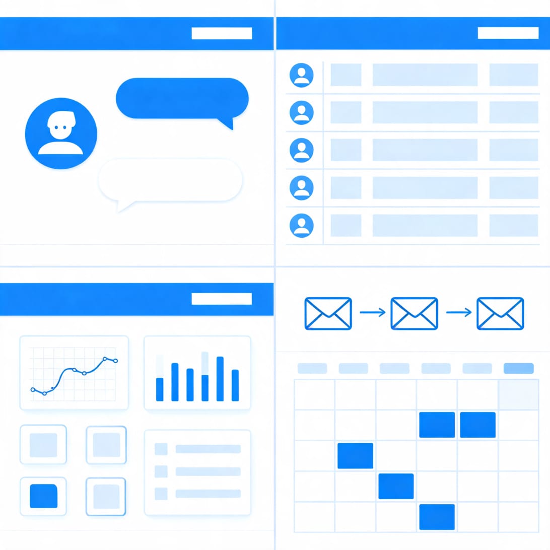 AI sales development platform interface showing Ava AI agent, lead database, campaign dashboard, and email automation