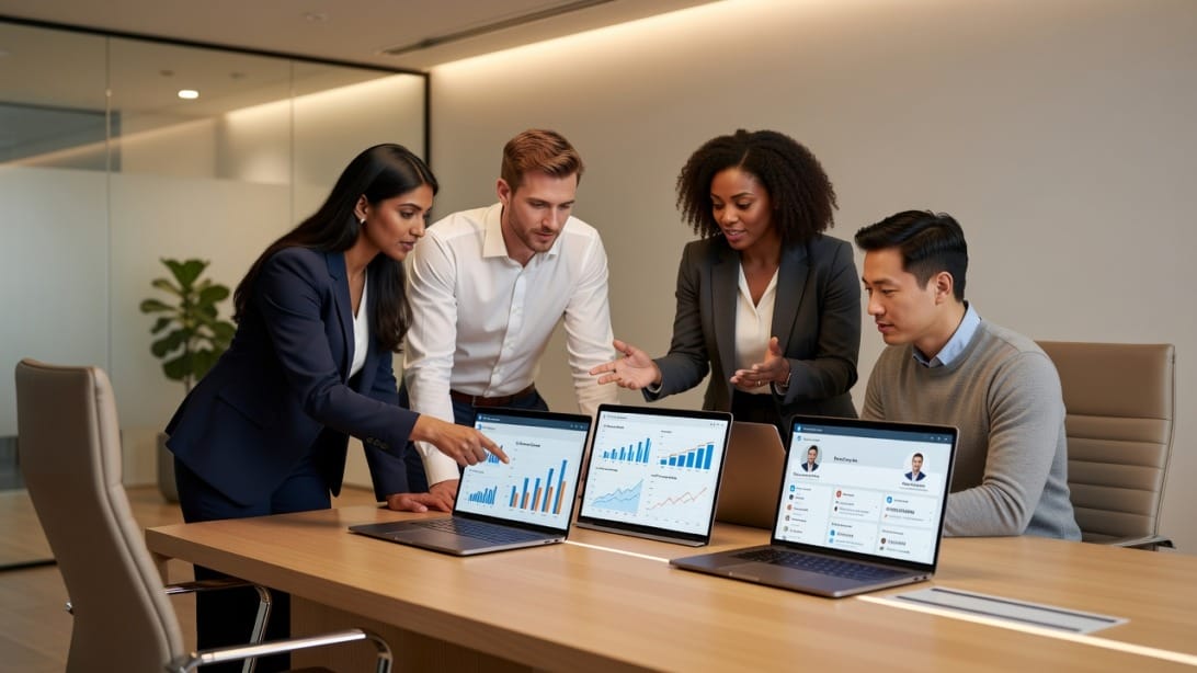 B2B marketing team collaborating on analytics and LinkedIn influencer strategy