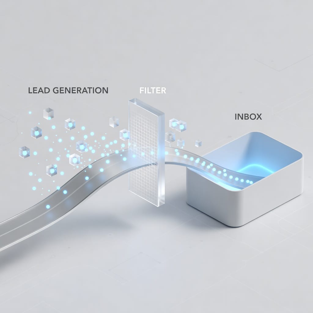 B2B lead generation workflow diagram showing data filtering and email infrastructure process