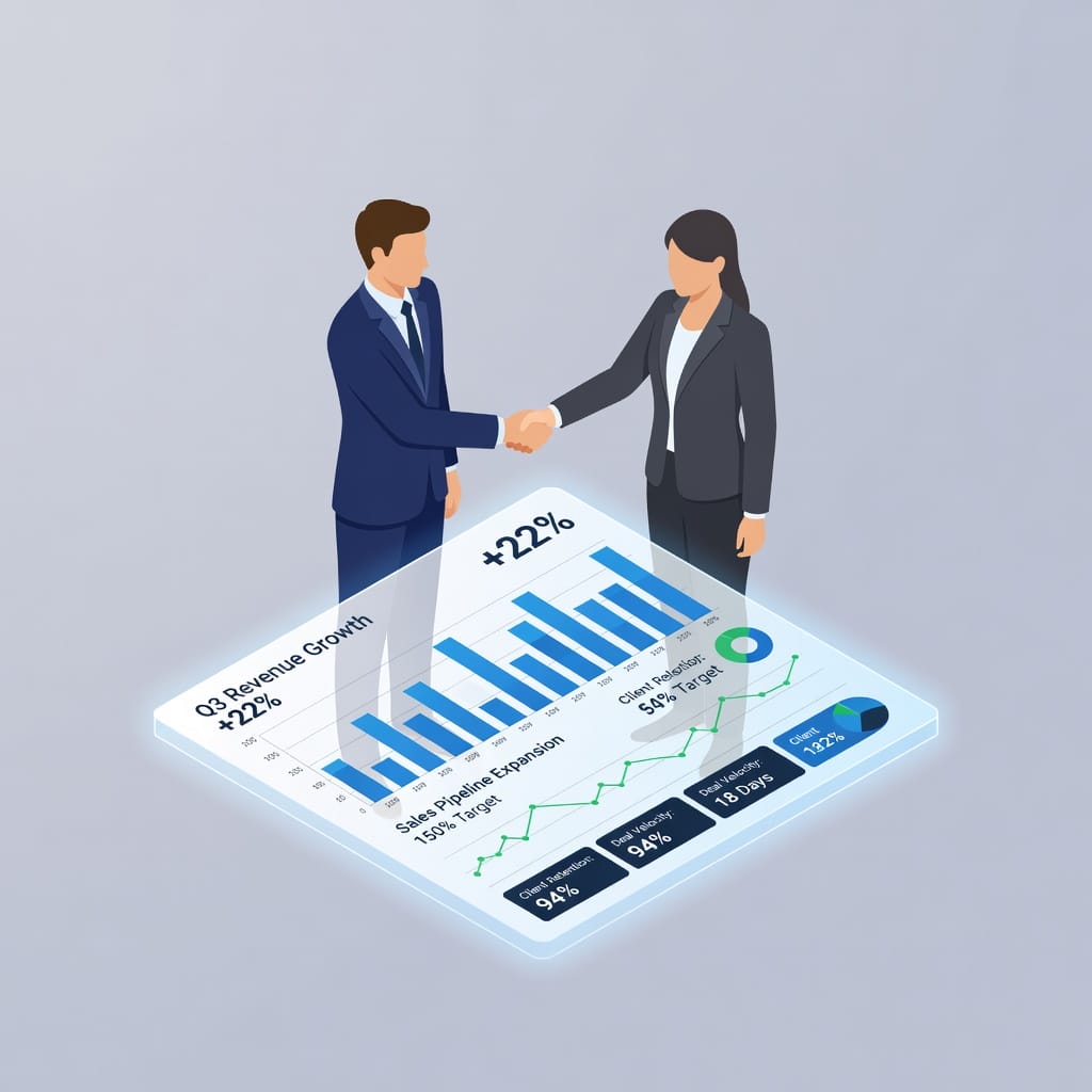 Business professionals analyzing B2B sales data and reaching an agreement