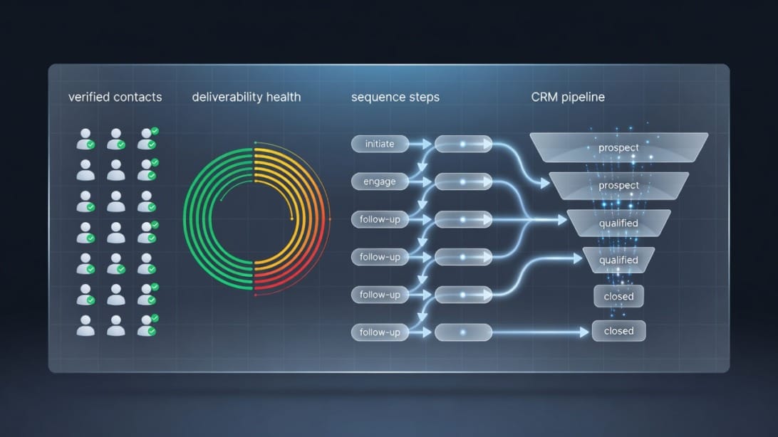 Outbound lead generation operations dashboard with verified contacts deliverability and pipeline workflow