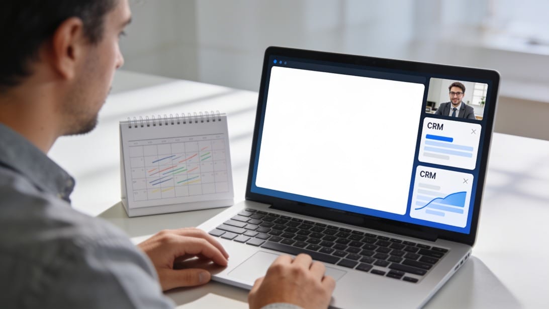 Salesperson preparing account research before a B2B sales conversation