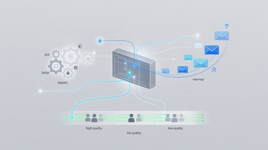 Cold email inbox infrastructure passing authentication, warmup, and list quality checks