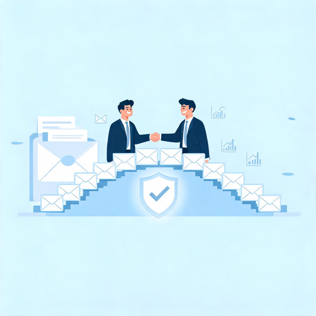 Ethical cold emails connecting helpful businesses with relevant buyers through compliance, inbox, handshake, and analytics concepts