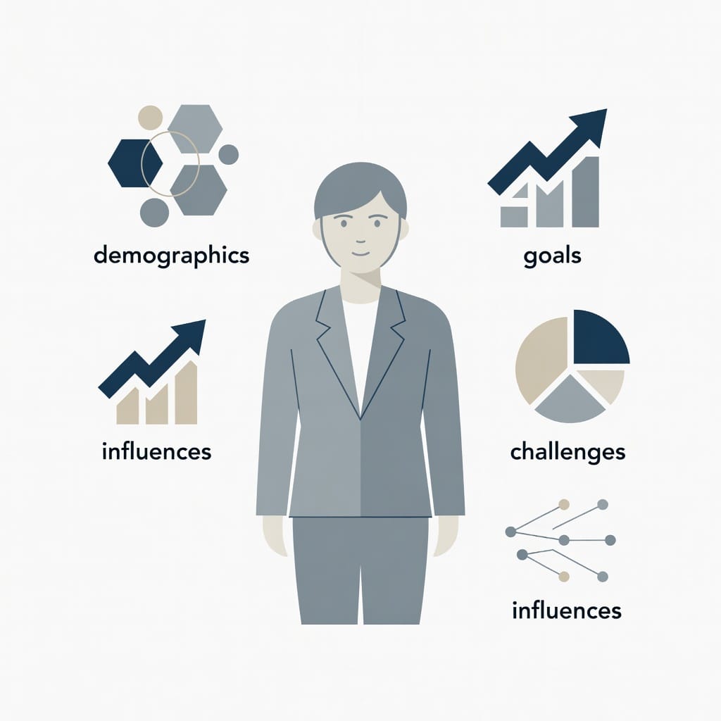 Buyer persona visualization with key attributes and characteristics