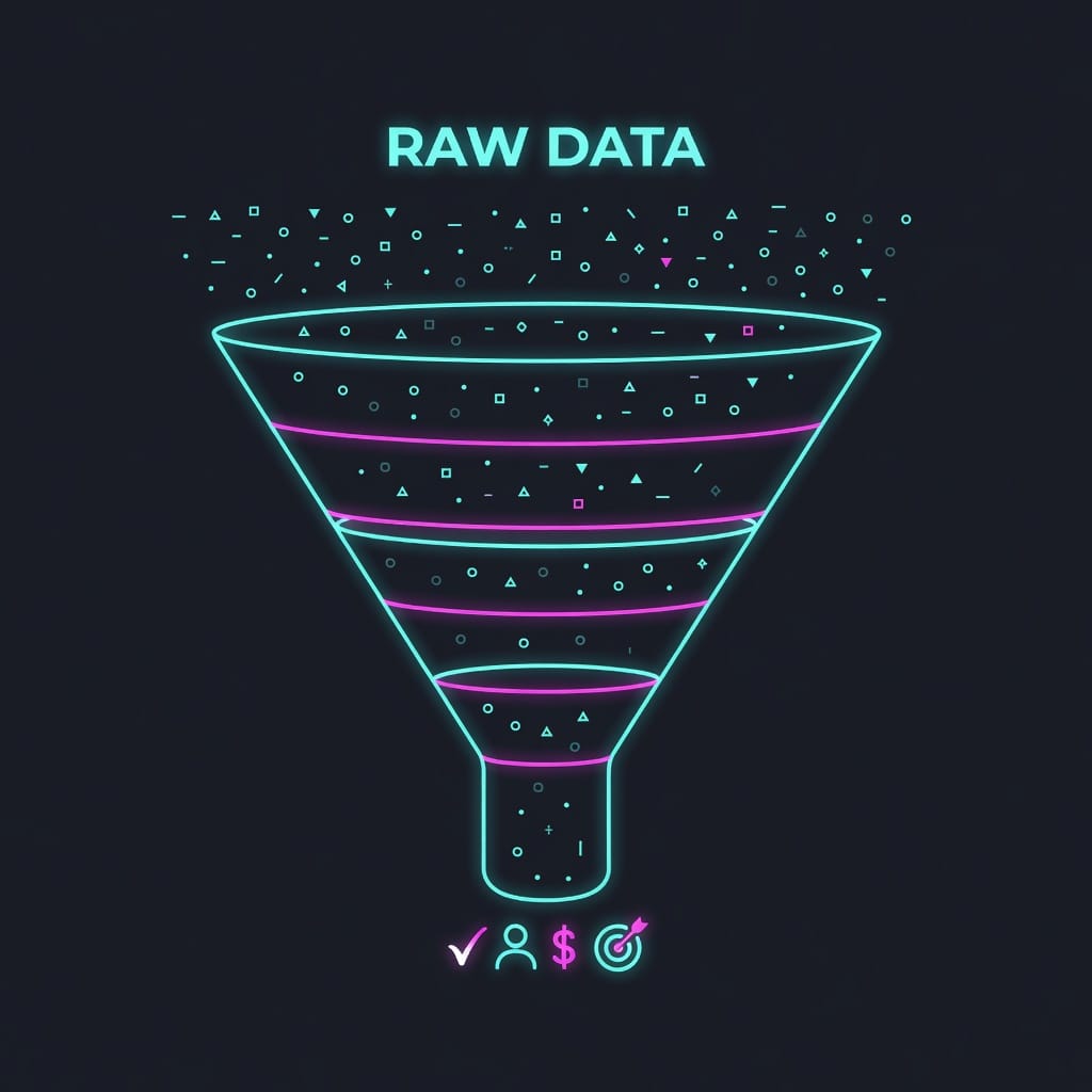 Data filtering process funnel - converting raw contact data into verified marketing director leads