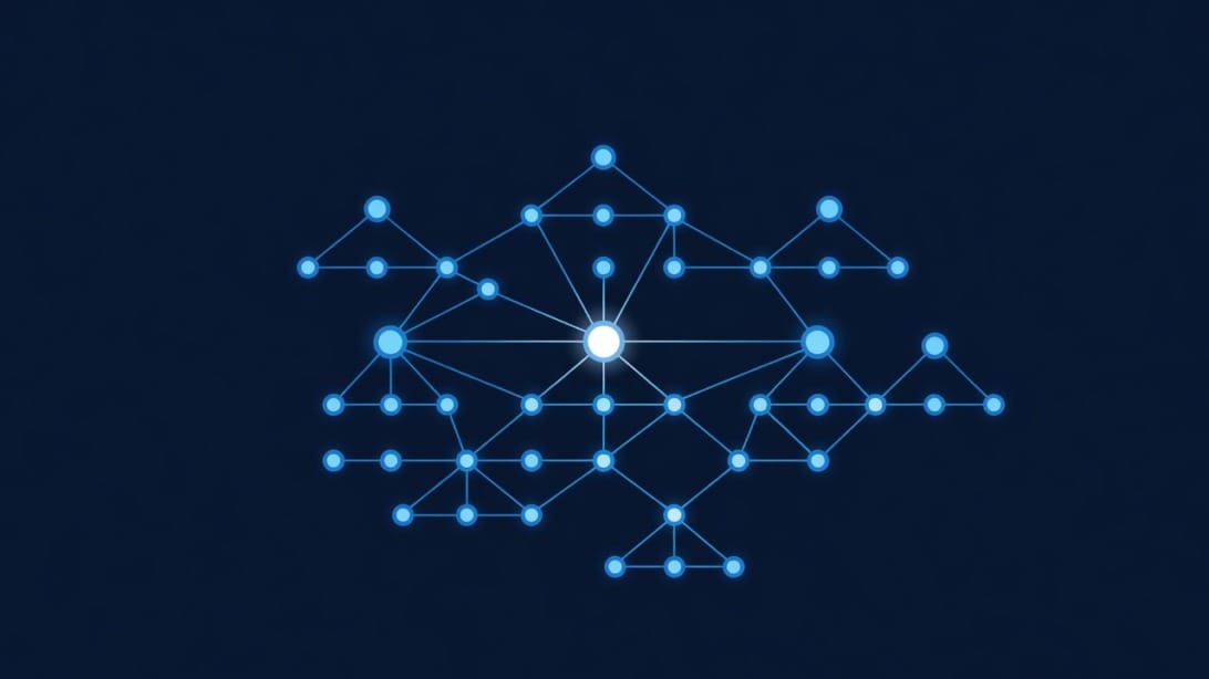 Abstract org chart highlighting a key decision maker node