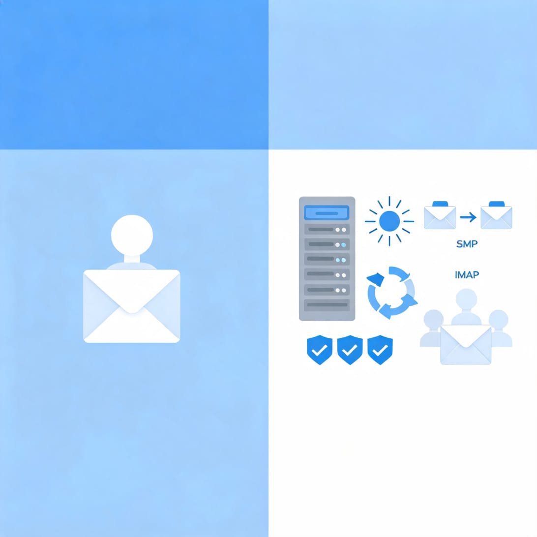 Business email infrastructure comparison showing dedicated server, dedicated IP, SMTP IMAP, and professional email tools