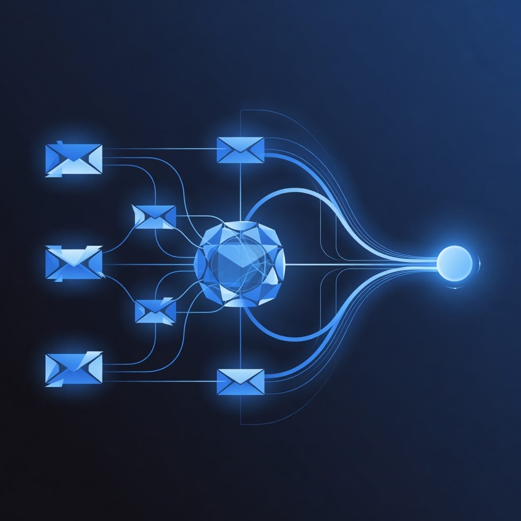 Technical flow diagram showing email header processing with one-click unsubscribe