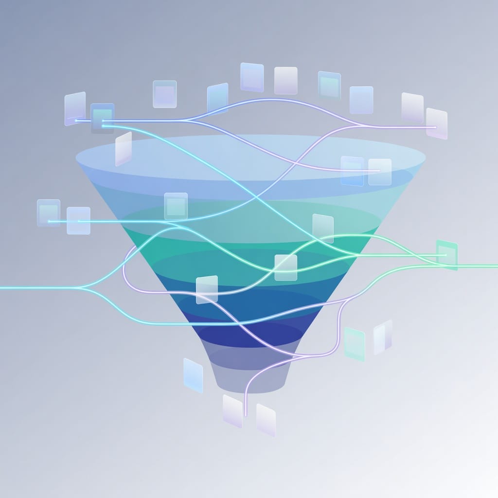 Illustration of content mapping across marketing funnel stages and channels