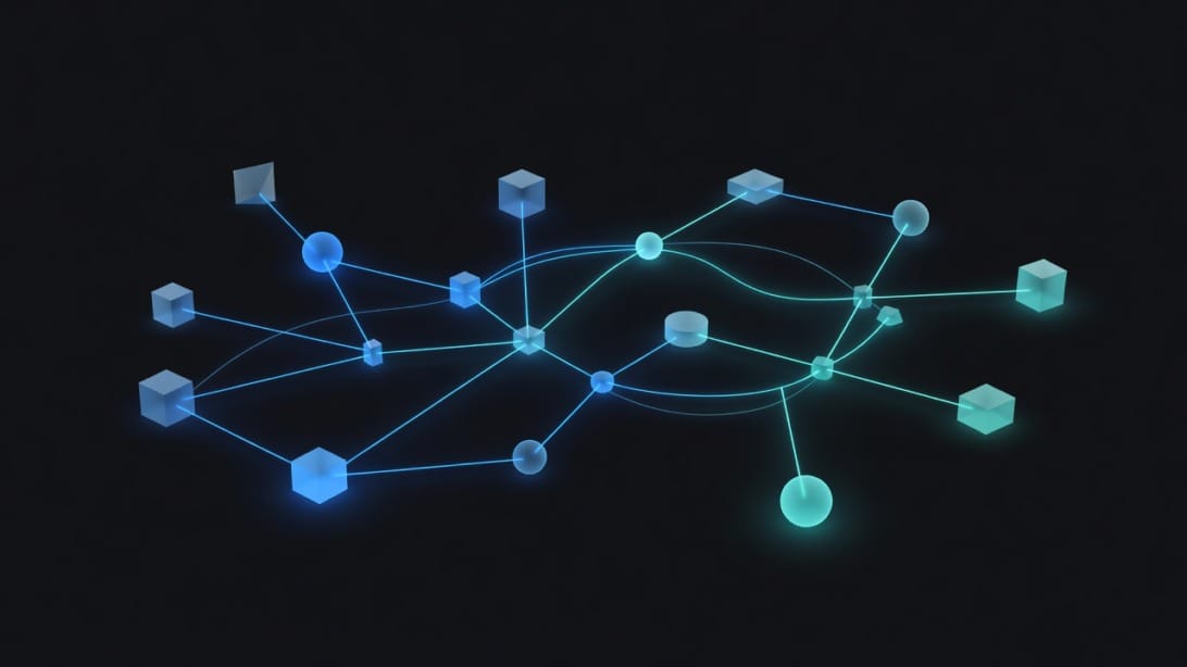 Interconnected nodes visualization representing the customer journey and touchpoints in a GTM strategy