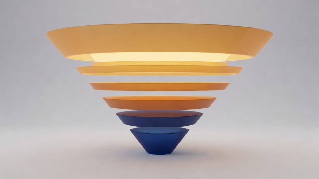 Abstract funnel visualization representing customer conversion stages in a go-to-market strategy