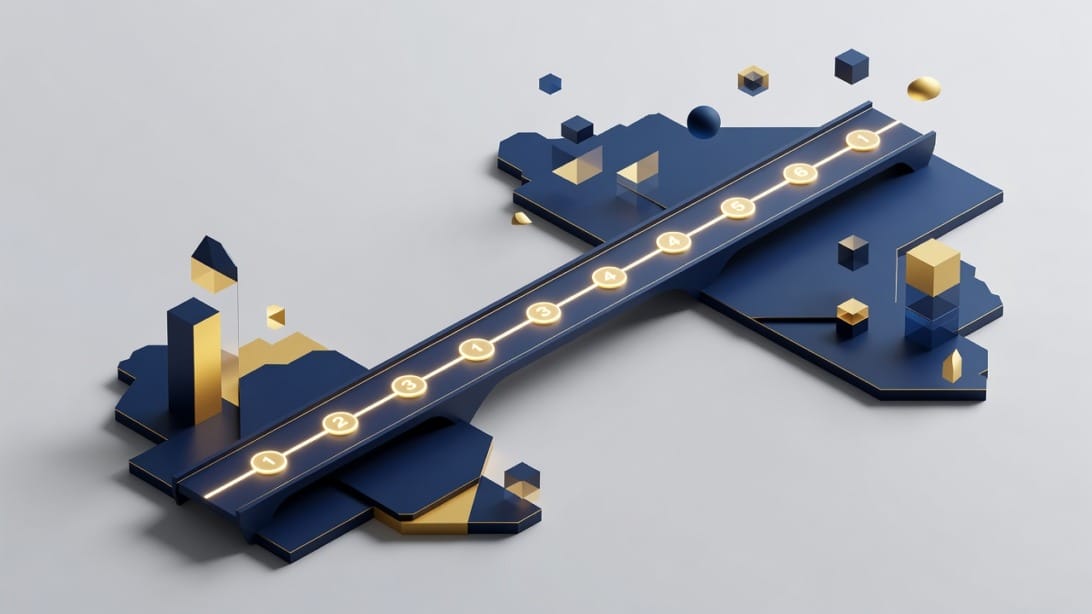 Abstract strategic roadmap visualization representing a go-to-market strategy journey with pathways and market segments