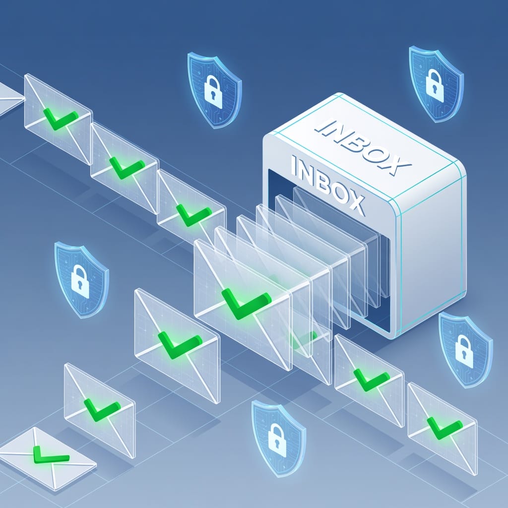 Email deliverability concept with inbox security and email verification visualization