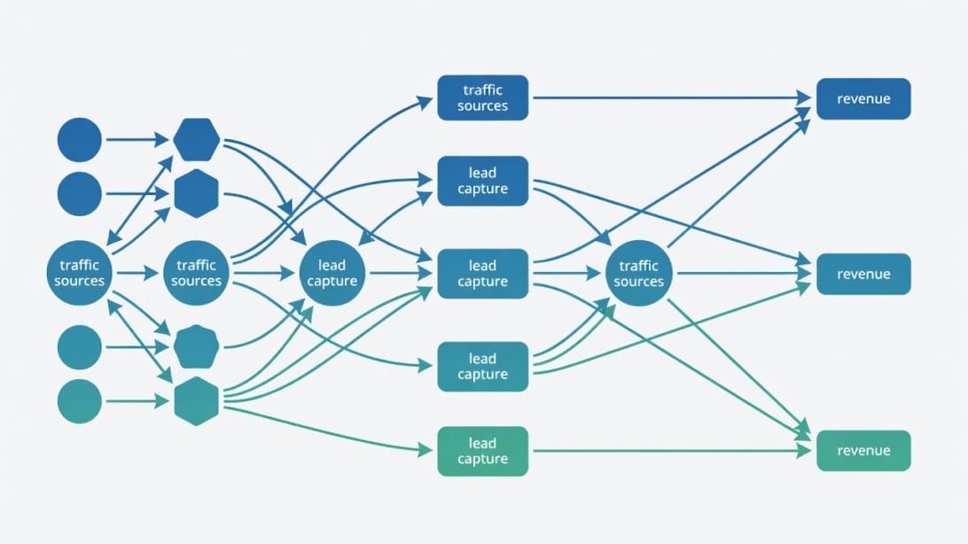 Conceptual visualization of inbound lead generation metrics and multi-touch attribution tracking