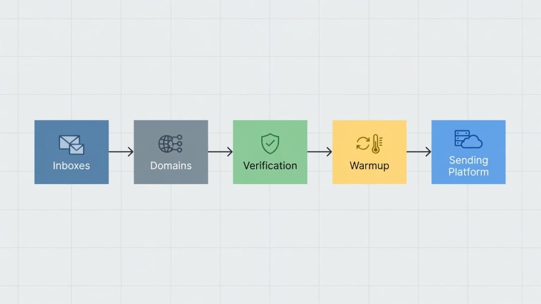 Cold email cost stack showing software, inbox, domain, verification, and deliverability components