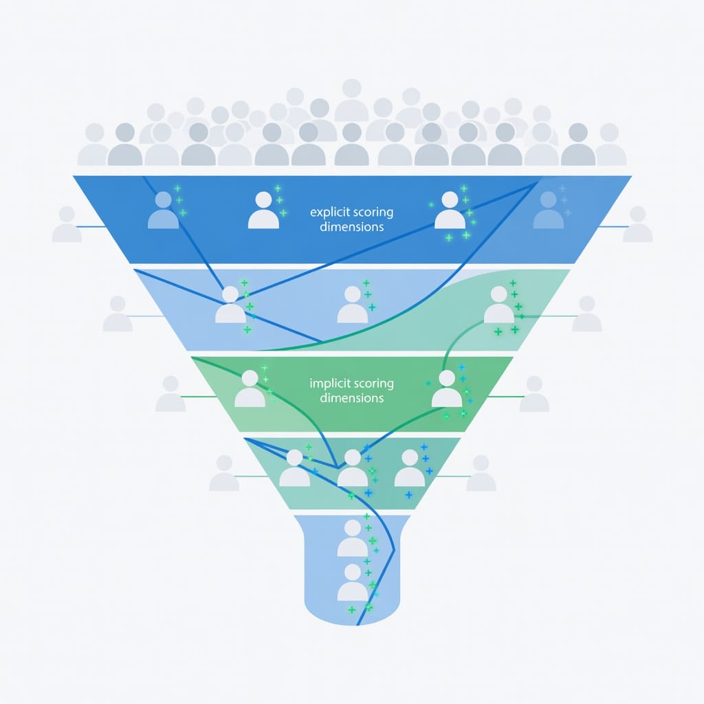 Lead Scoring Funnel: How prospects are filtered through explicit and implicit scoring dimensions