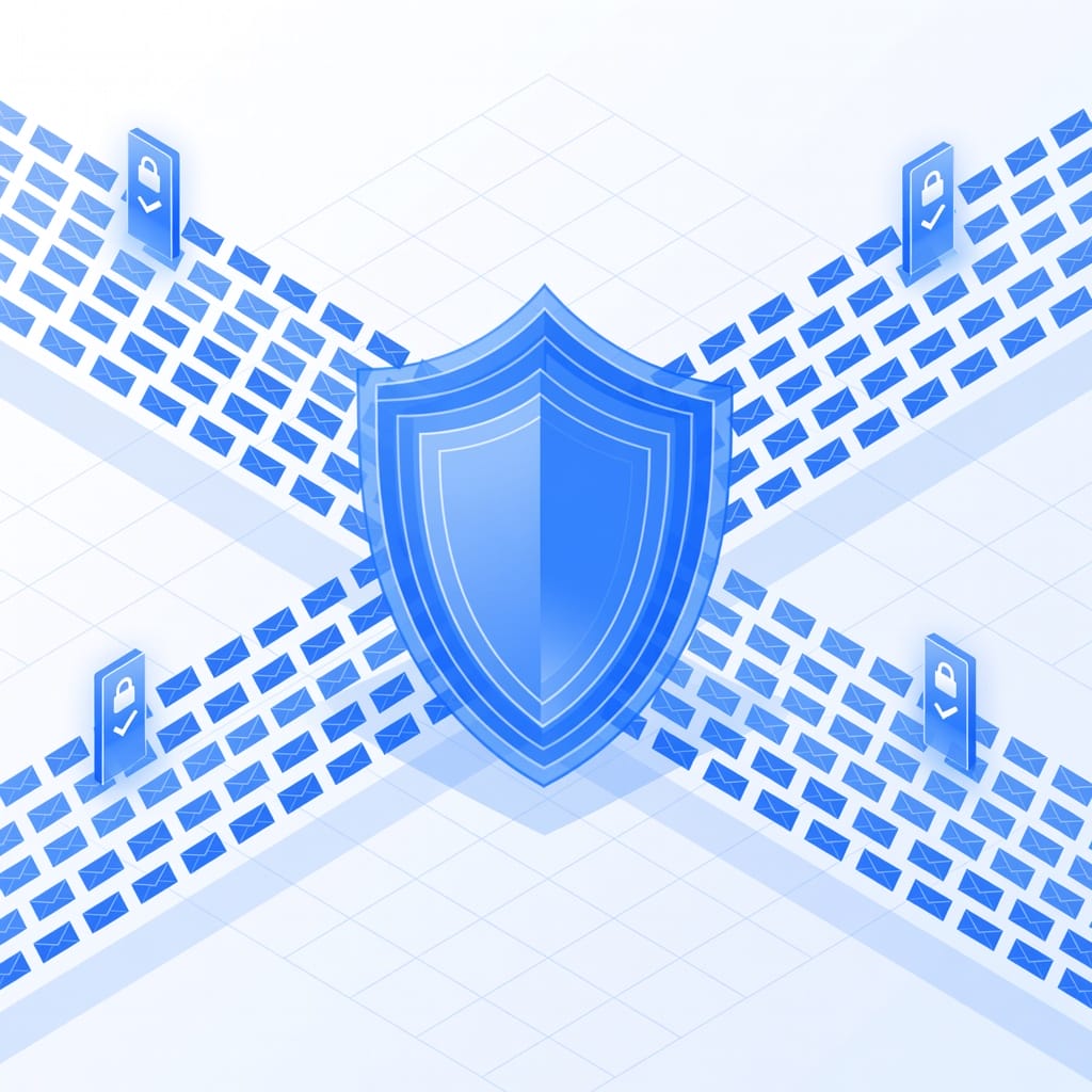 Abstract secure email infrastructure illustration