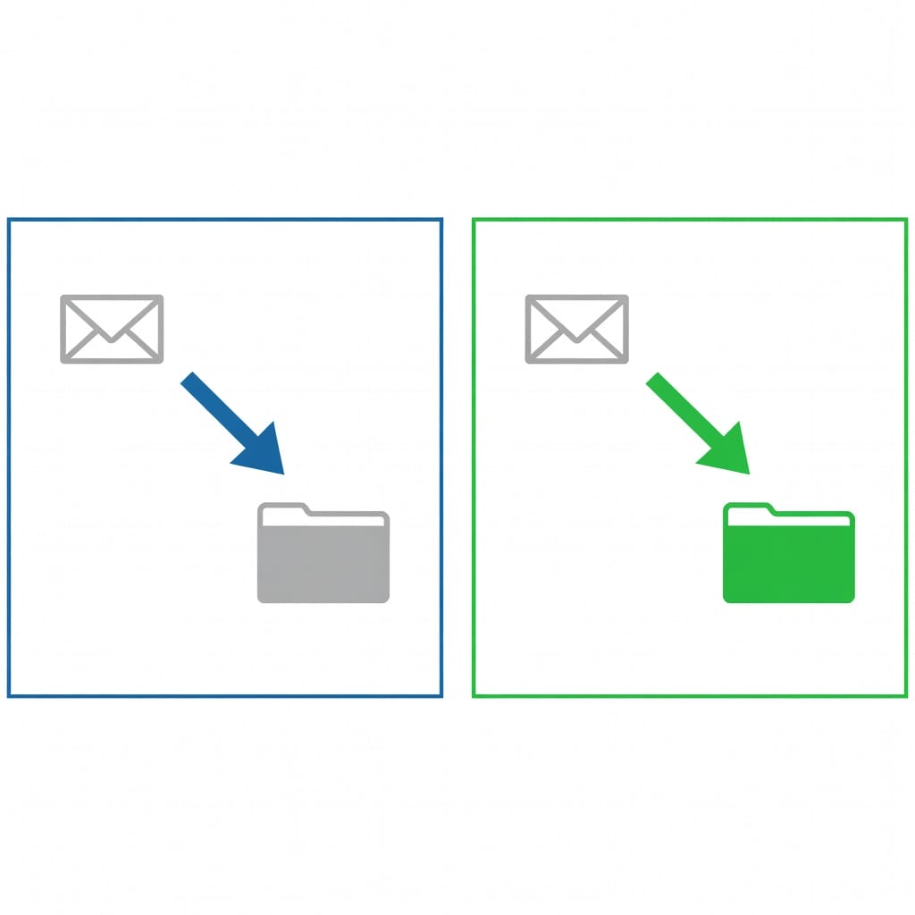 Side by side comparison of emails landing in spam vs primary inbox