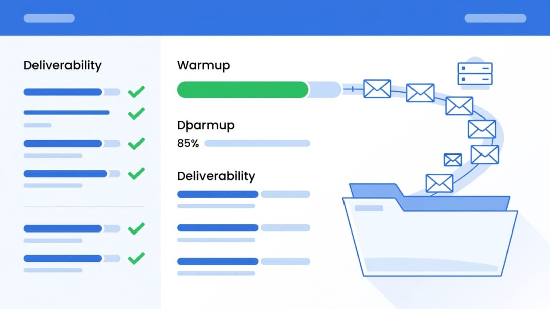Email warmup dashboard showing deliverability metrics and inbox placement progress