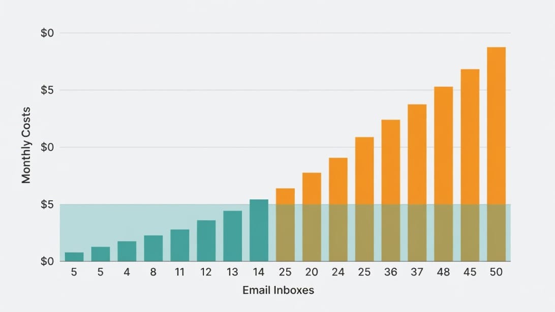 Cost scaling visualization showing how per-inbox email warmup pricing grows with team size