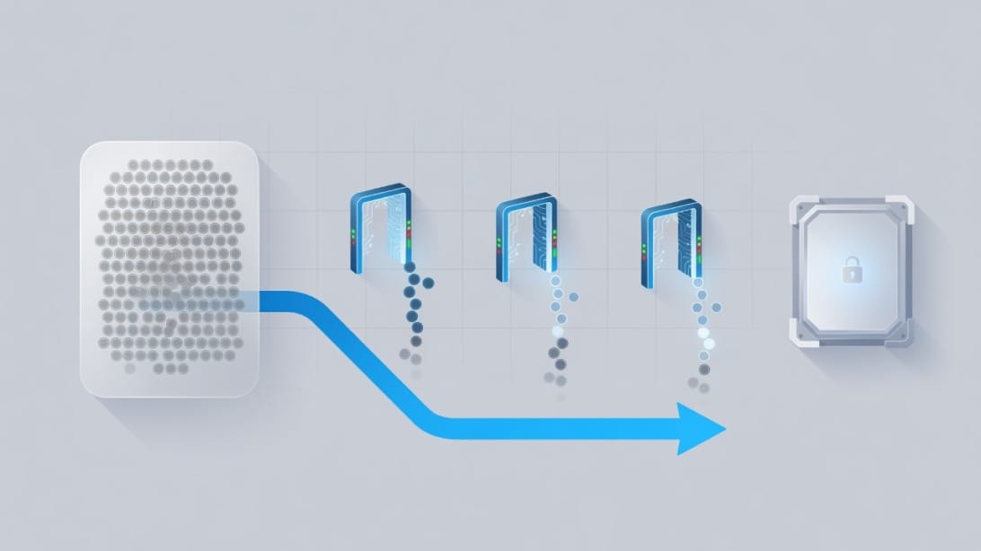 Illustration of an email list passing through verification checks before outreach.