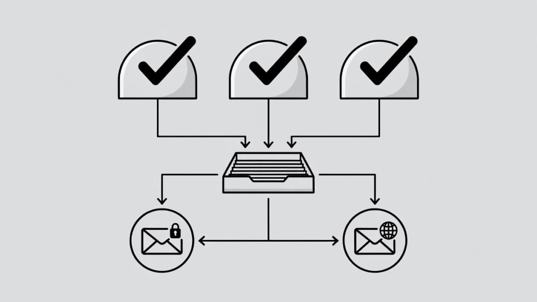 Illustration of deliverability safeguards for outreach campaigns, including authentication, verification, and inbox protection.