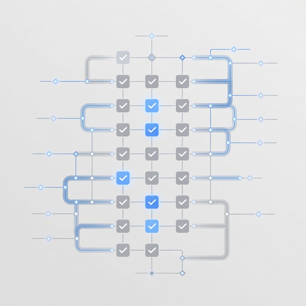 Illustration of RevOps sync checklist with connected data pipelines and quality gates