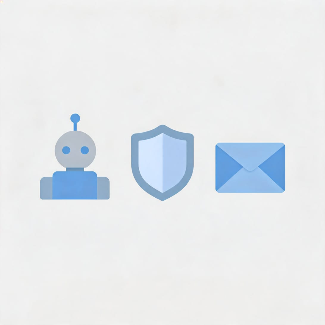 Comparison illustration showing different automation tools including a robot icon for PhantomBuster, a shield icon for safety-focused tools, and a mail icon for email tools arranged side by side