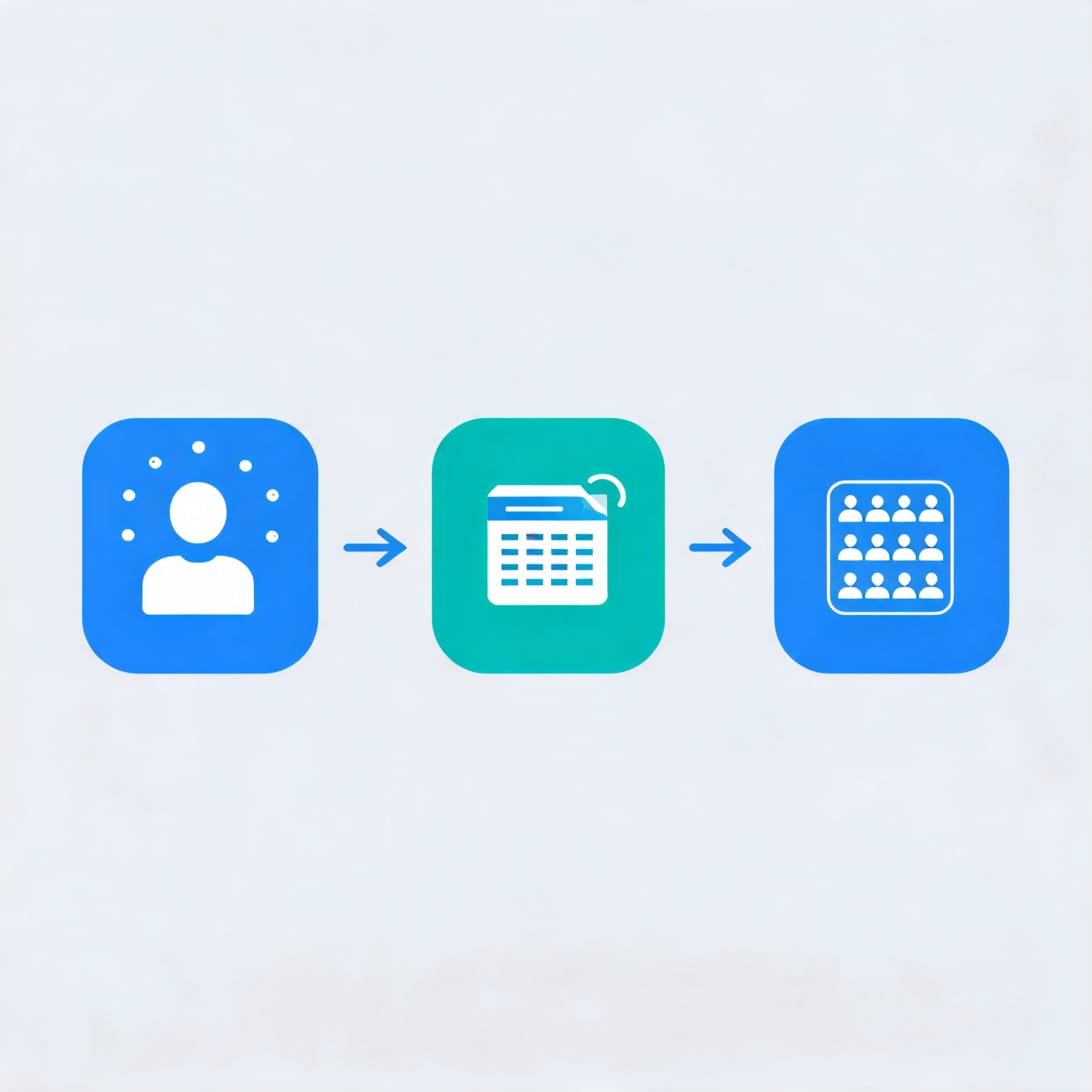 PhantomBuster automation dashboard illustration showing a workflow builder with connected automation blocks, LinkedIn profile cards, and data export pipeline in a clean modern interface