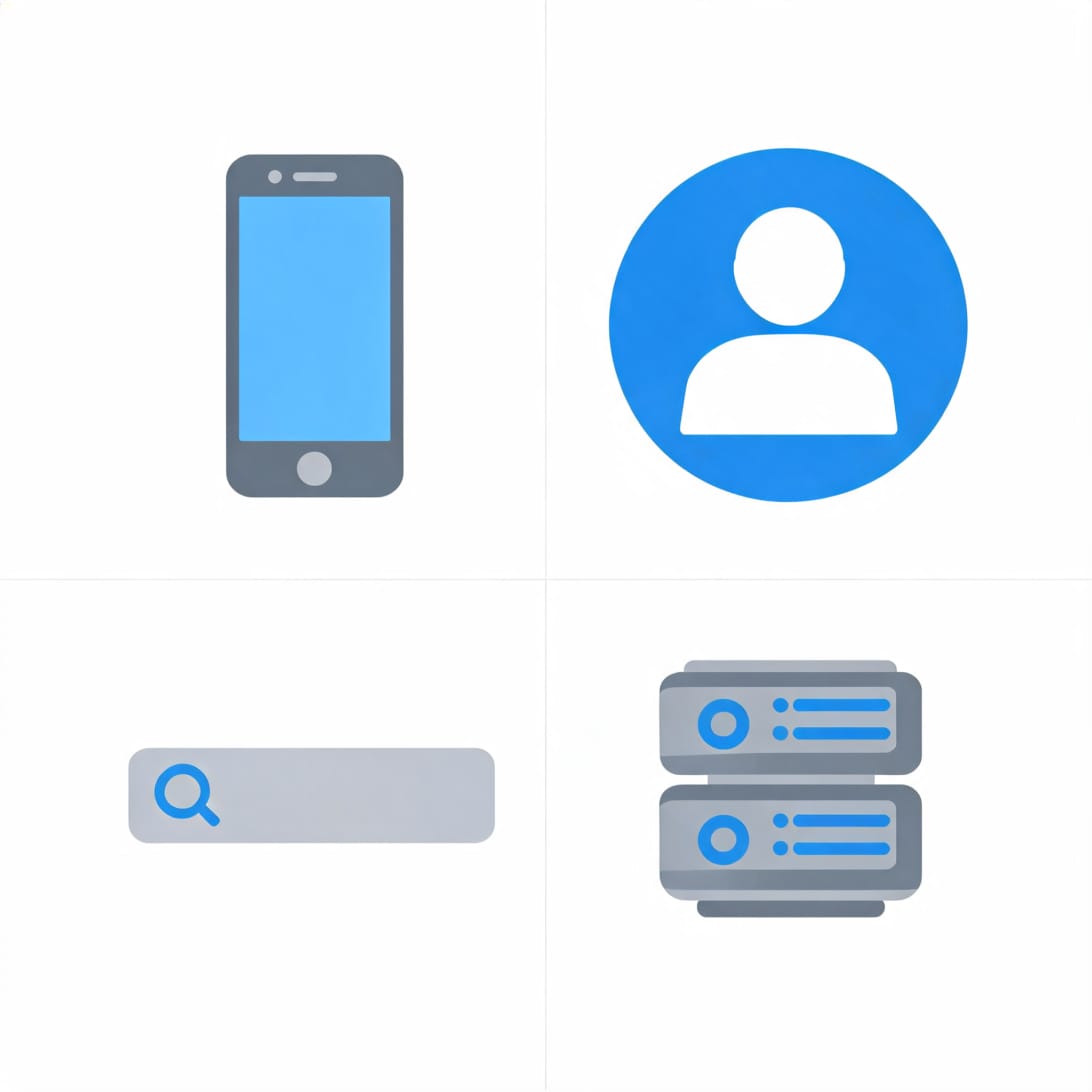 Comparison illustration showing different phone number finding methods including smartphone, LinkedIn, search engine, and database server icons