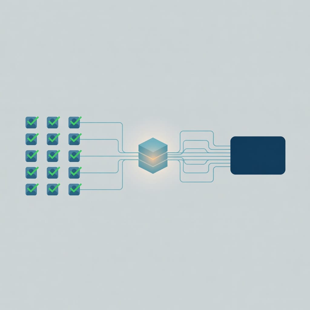 Conceptual illustration of a compliant B2B outreach pipeline with verified contacts and warm sending infrastructure, no text or logos
