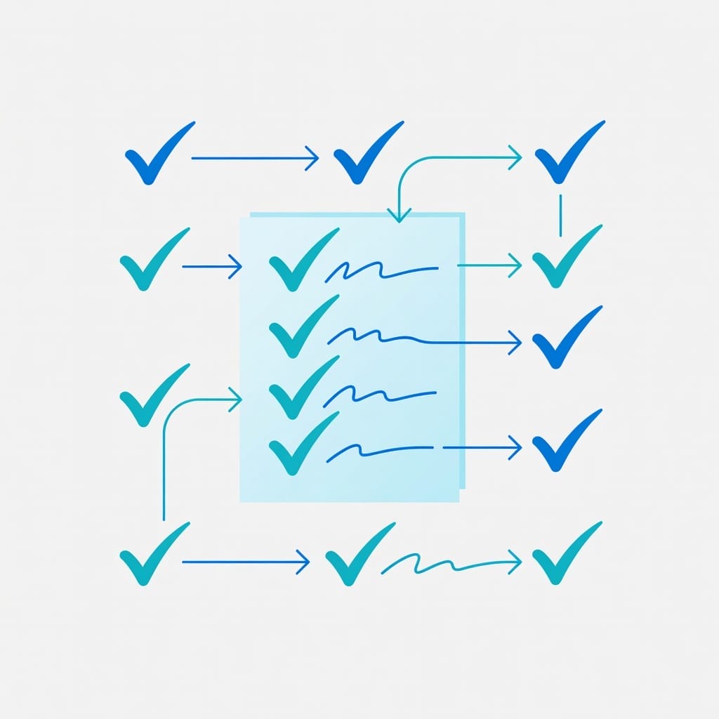 Proofreading workflow illustration with checkmarks and editing marks