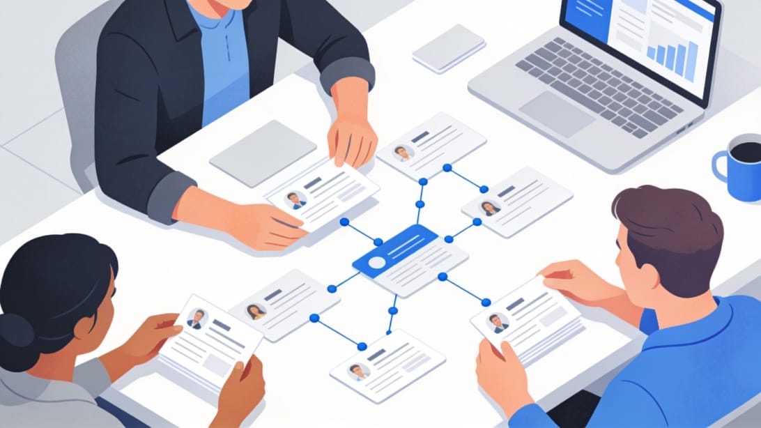 Sales team organizing structured prospect records into a prospecting database