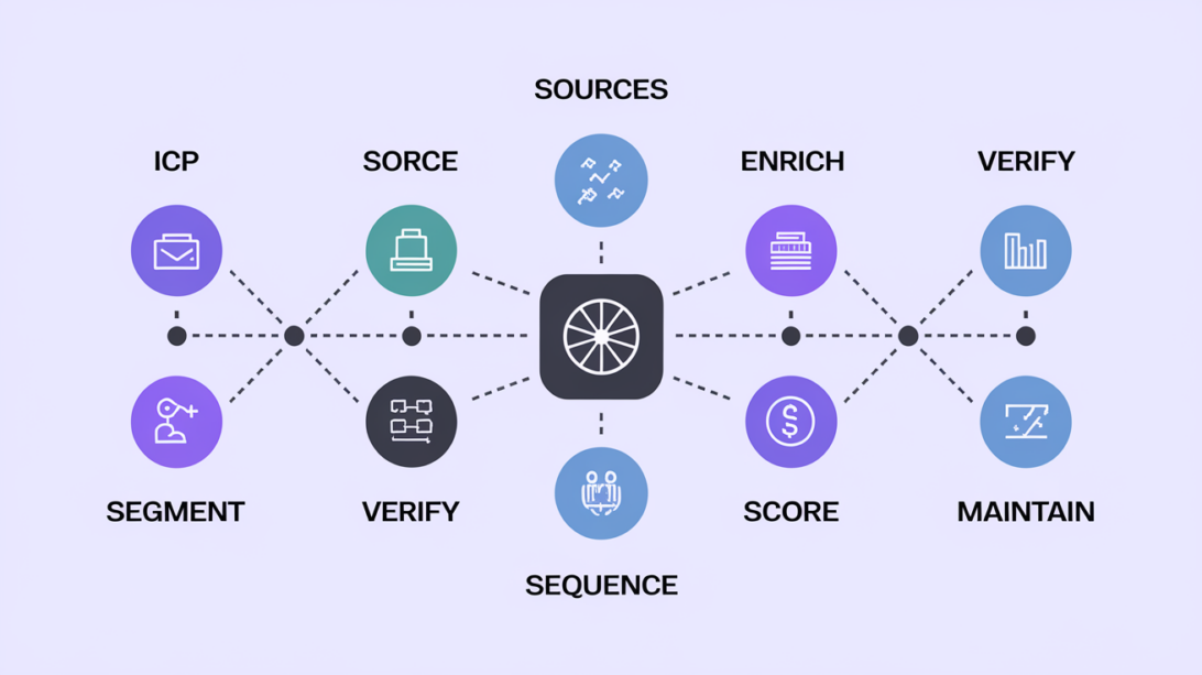 Workflow diagram for building and maintaining a prospecting database