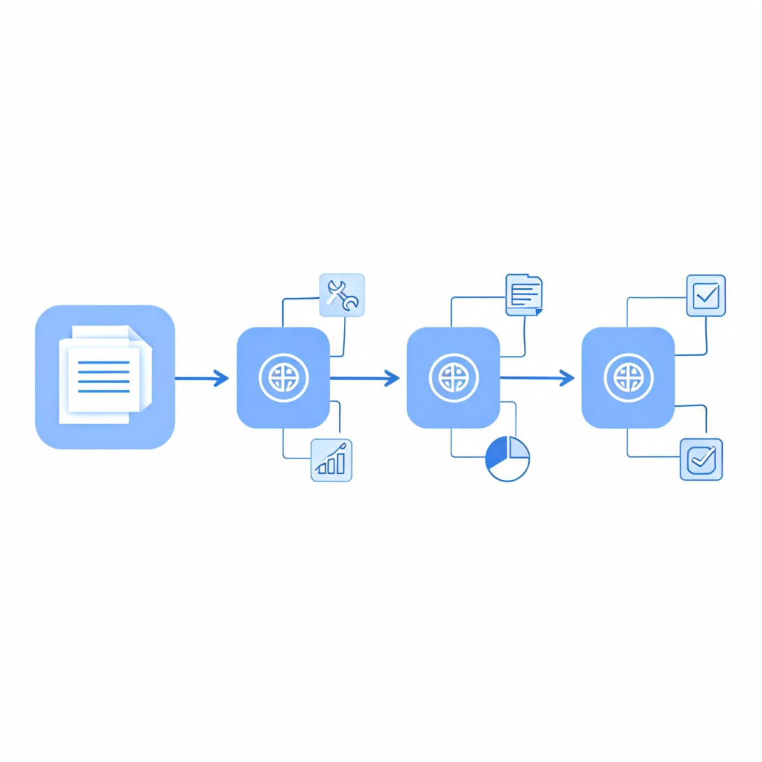 Multi-agent workforce with AI agents passing tasks between each other in a pipeline with tools and knowledge base