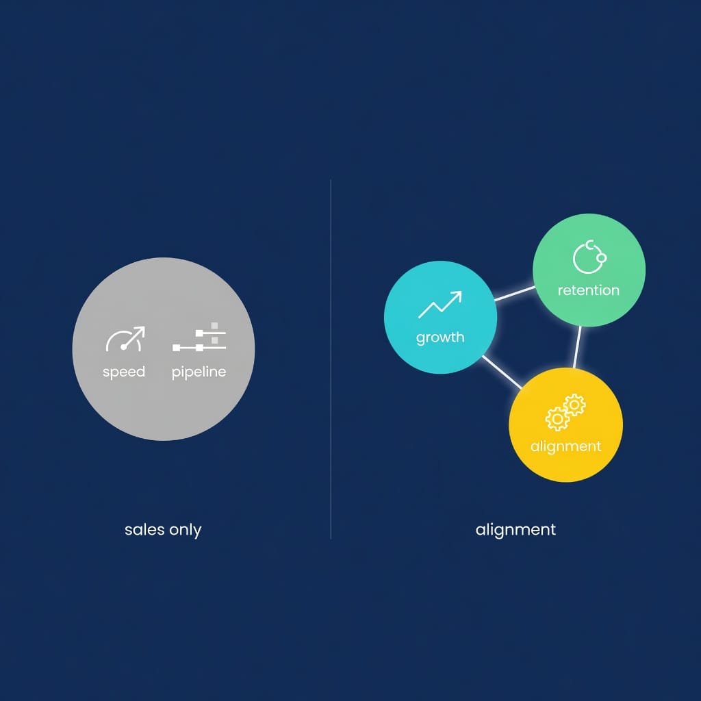 Visual comparison showing Sales Ops focused on pipeline speed alongside RevOps focused on growth and retention
