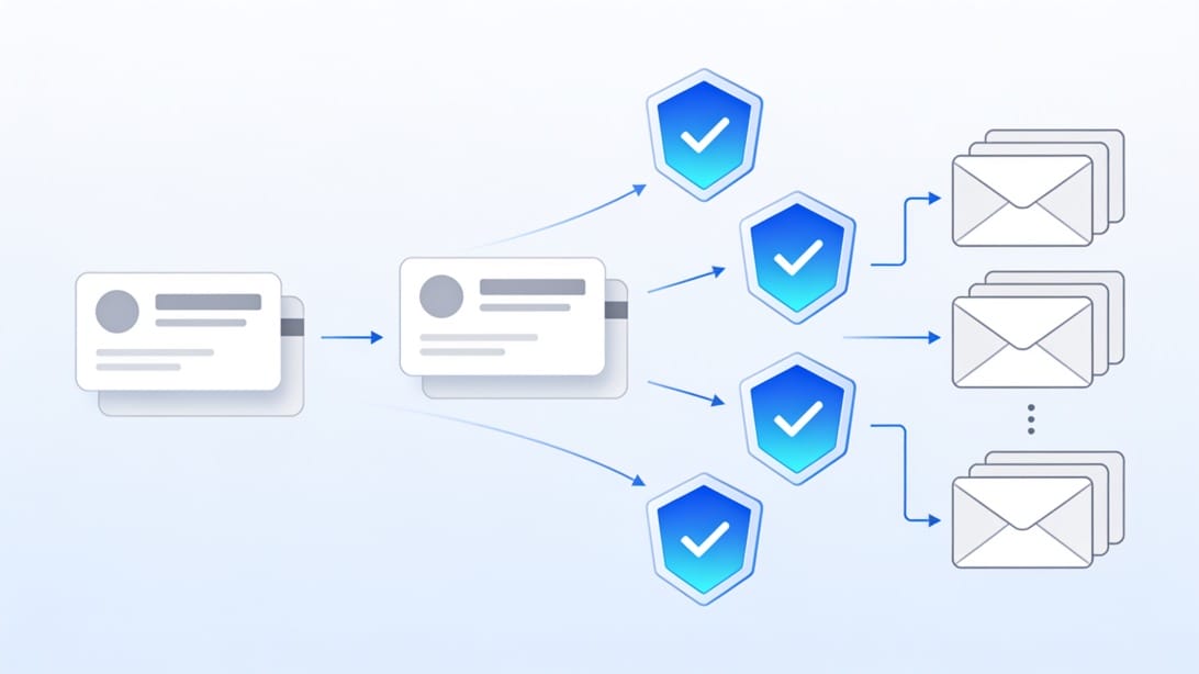 RocketReach contact data moving through verification and outbound campaign workflow