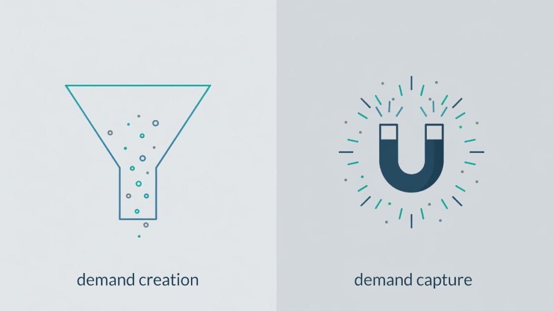 SaaS demand generation vs lead generation comparison visual showing the contrast between capturing existing leads and creating market demand