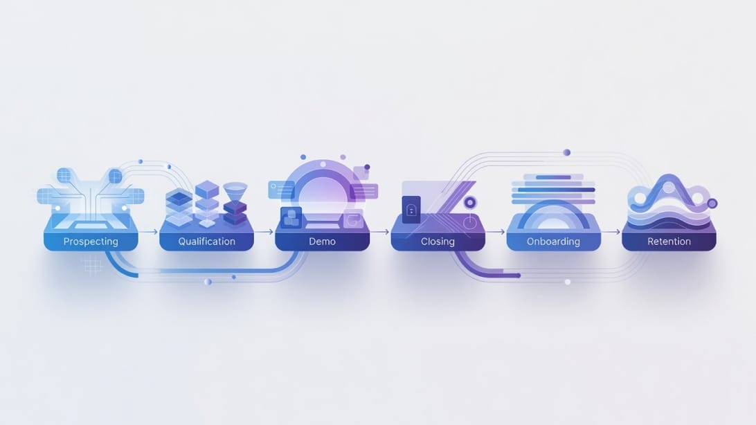 Modern sales team workflow from prospecting to customer retention