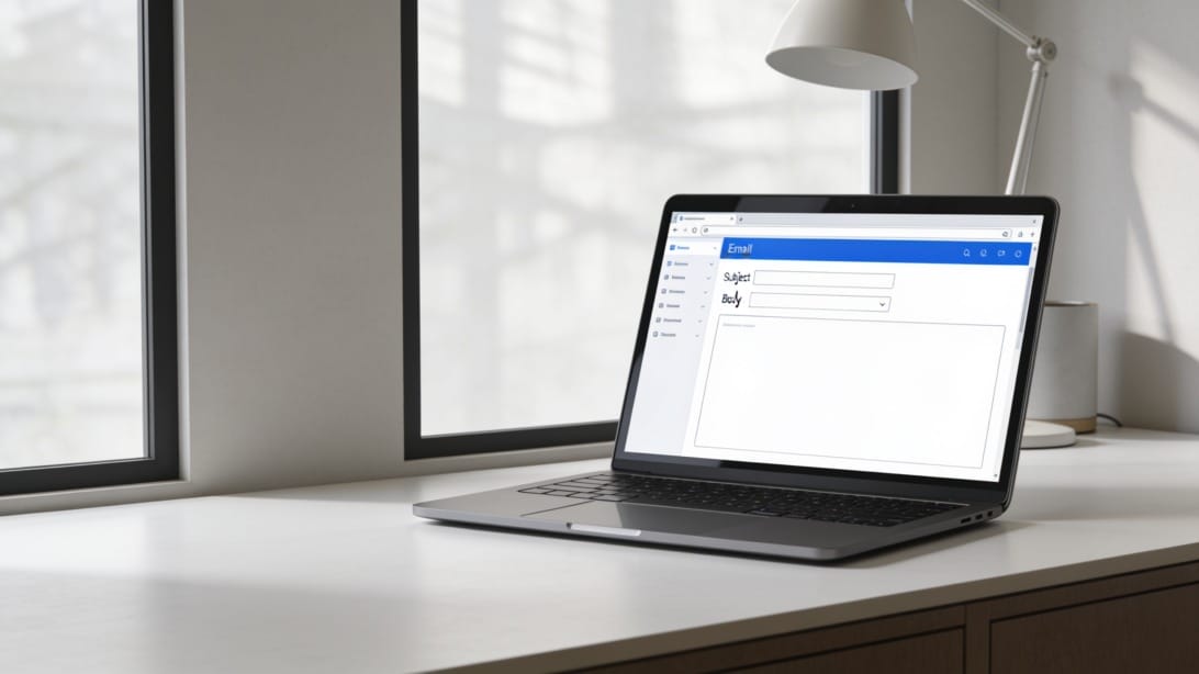 Professional writing a business email closing on a laptop