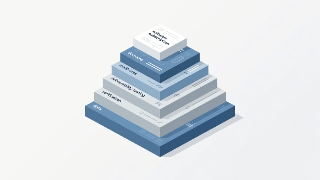 Cold email outreach stack cost layers including software domains mailboxes and verification