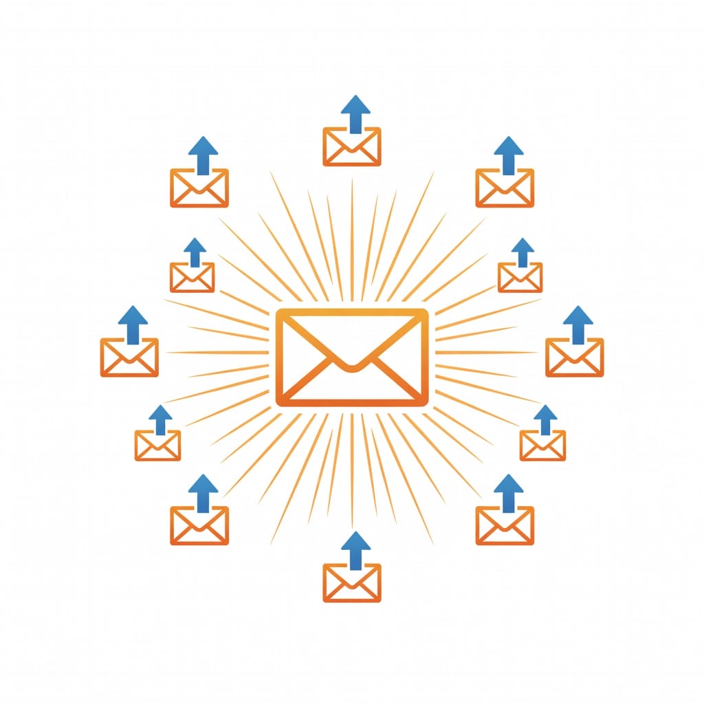 Illustration of the email warmup process with messages gradually improving sender reputation