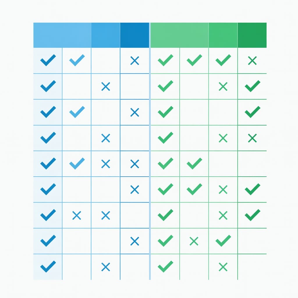 Decision matrix comparing Lusha and Apollo.io features
