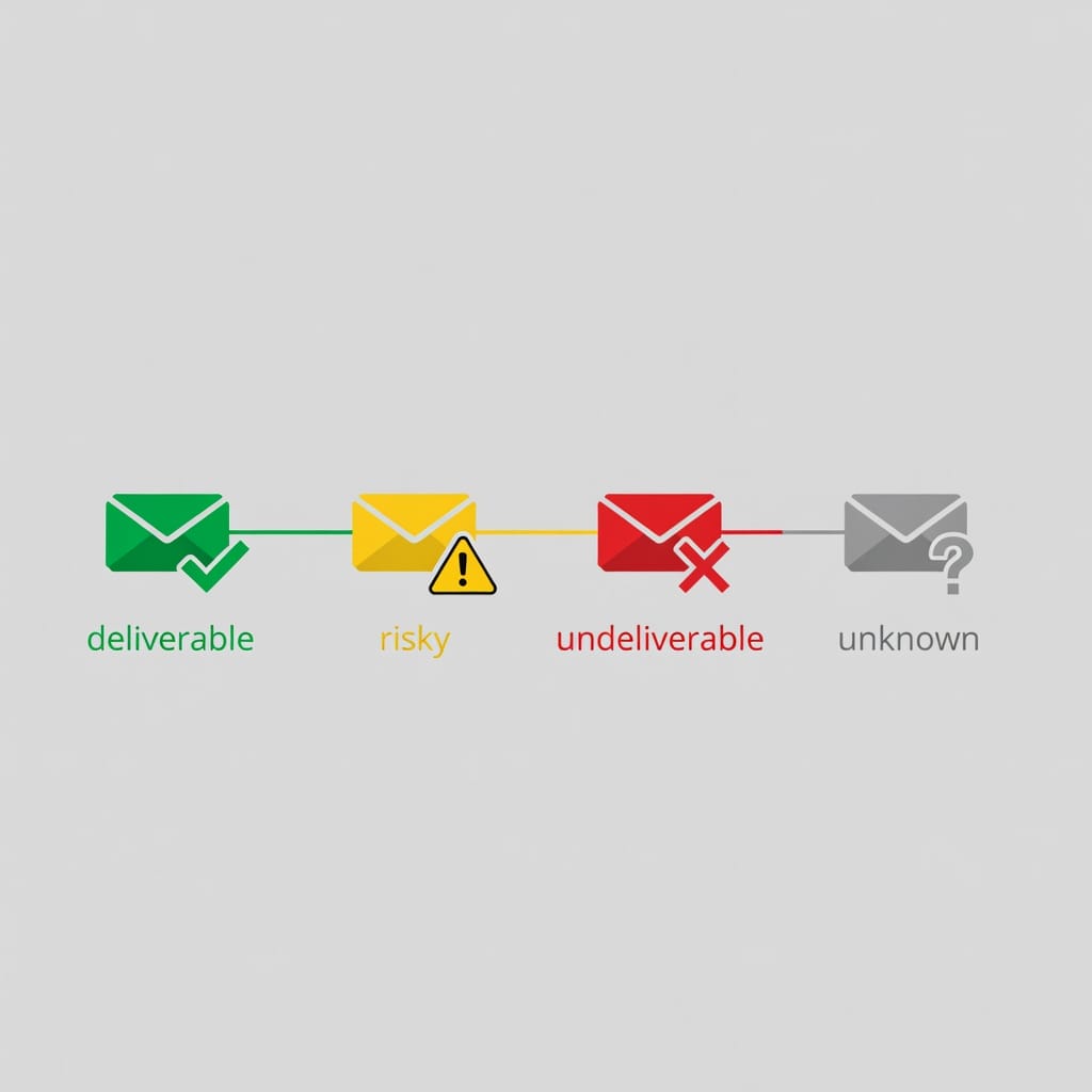 Email verification categories showing deliverable, risky, undeliverable, and unknown