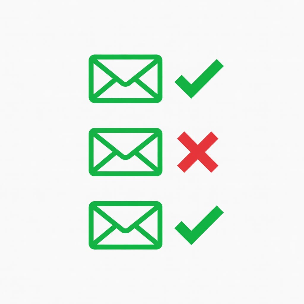 Email verification process showing valid and invalid email addresses