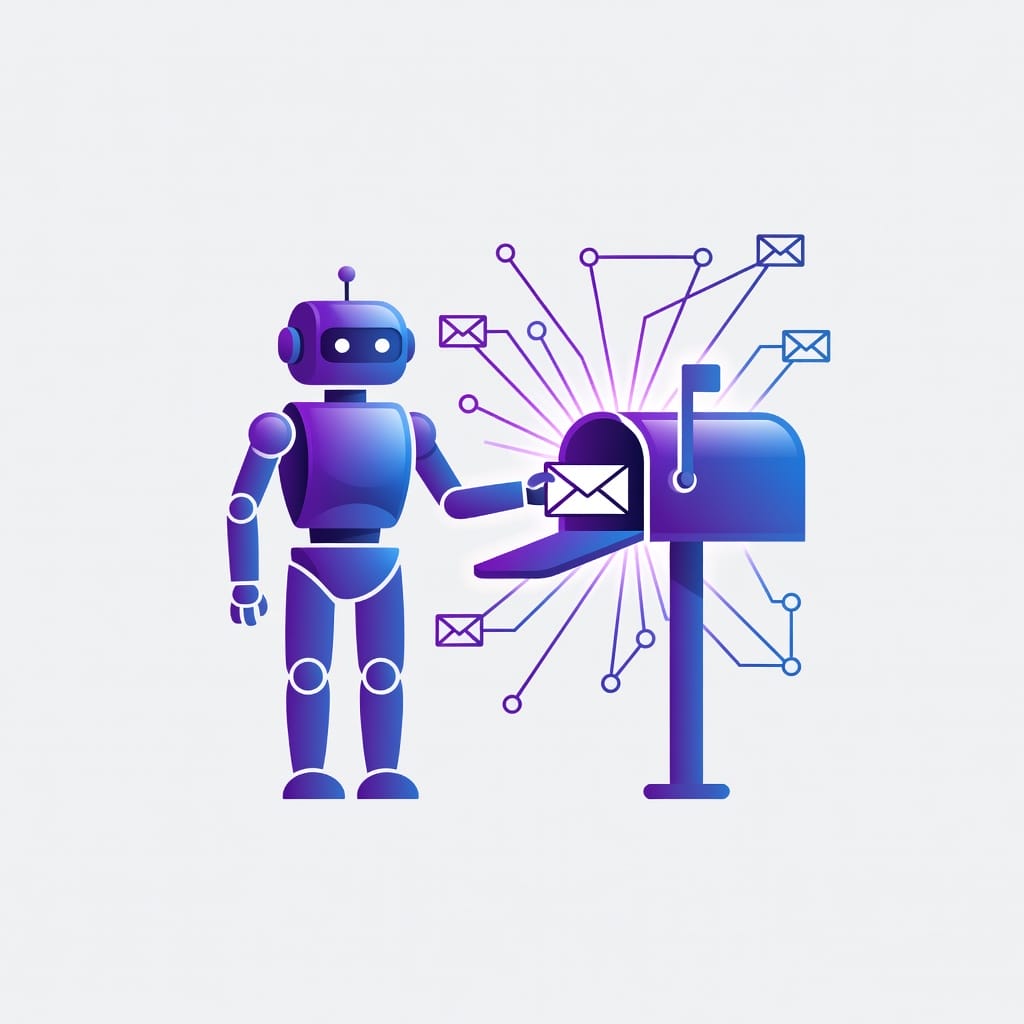 AI-powered email outreach automation illustration showing AI writer and sending workflow