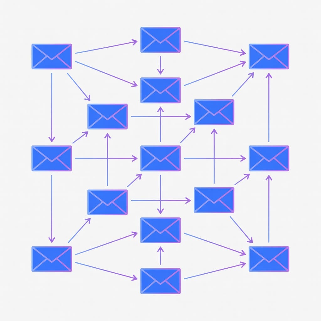 Illustration of Mailivery peer-to-peer email warmup network with connected inboxes