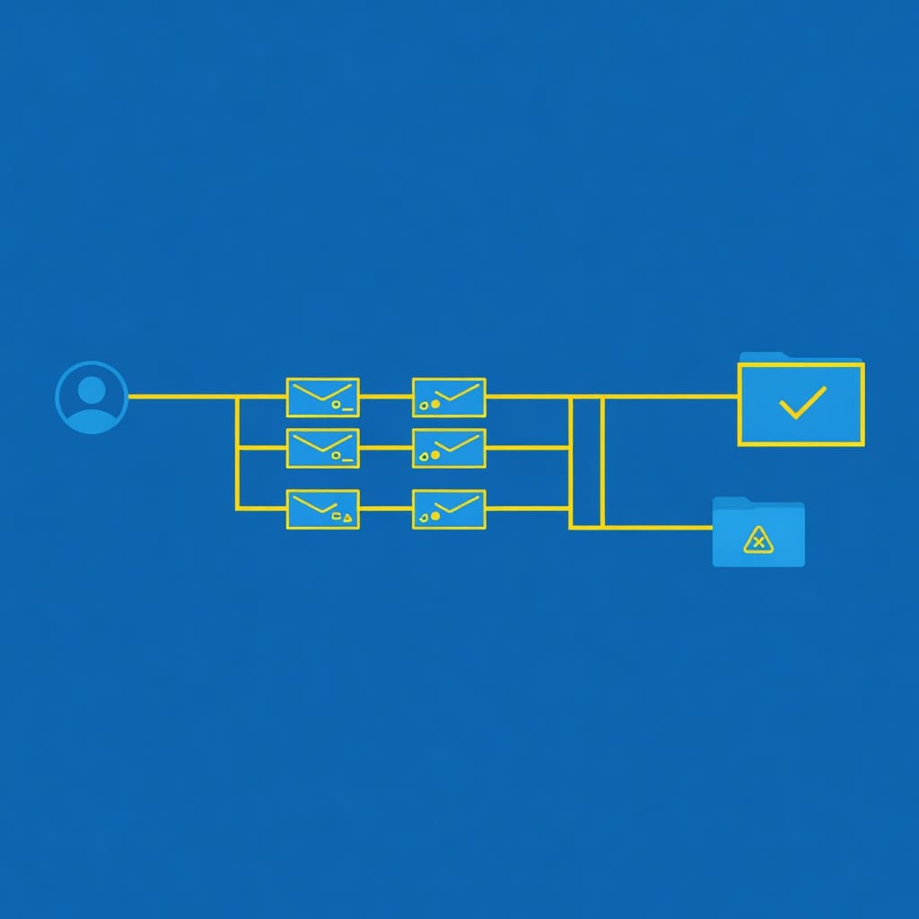 Email deliverability monitoring journey showing messages tracked to inbox or spam